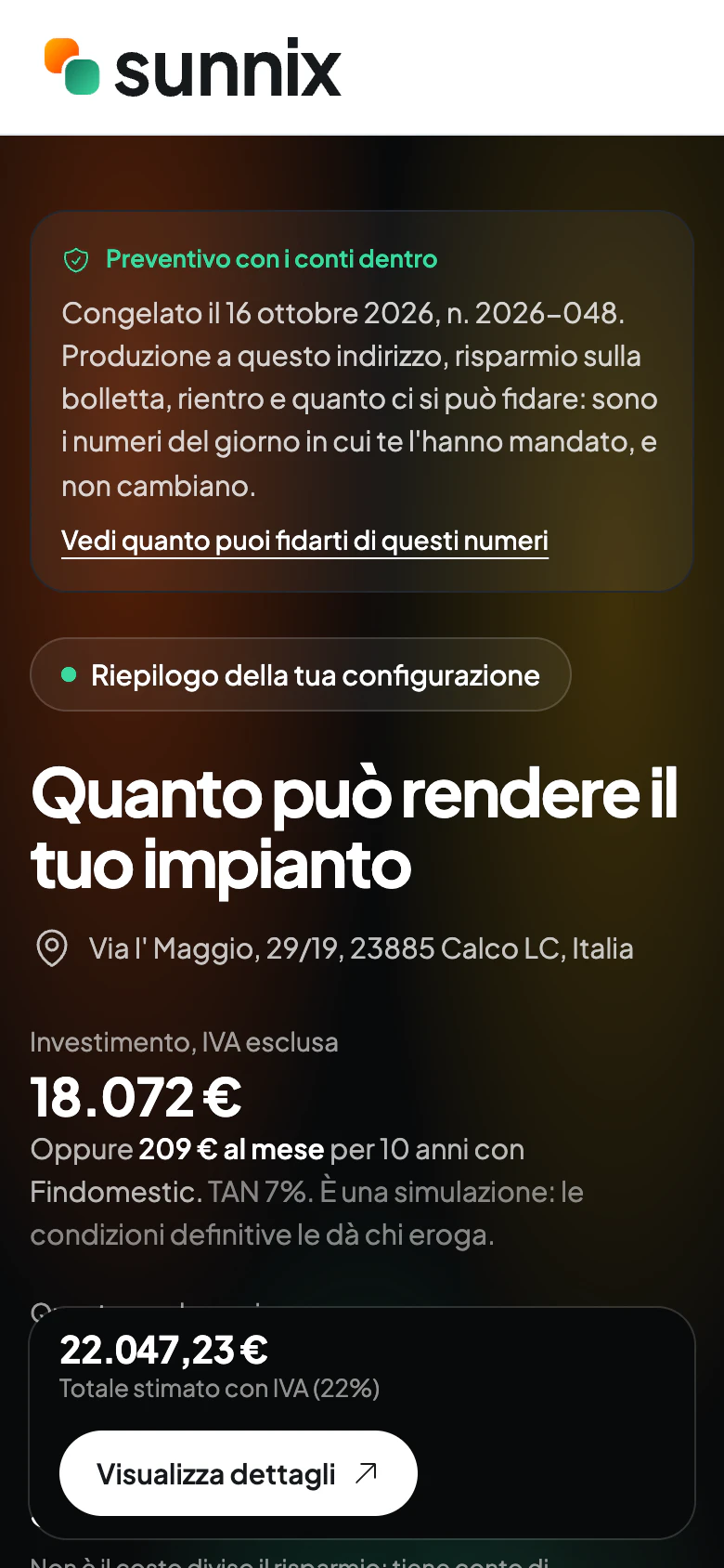 Il preventivo come lo apre il cliente sul telefono