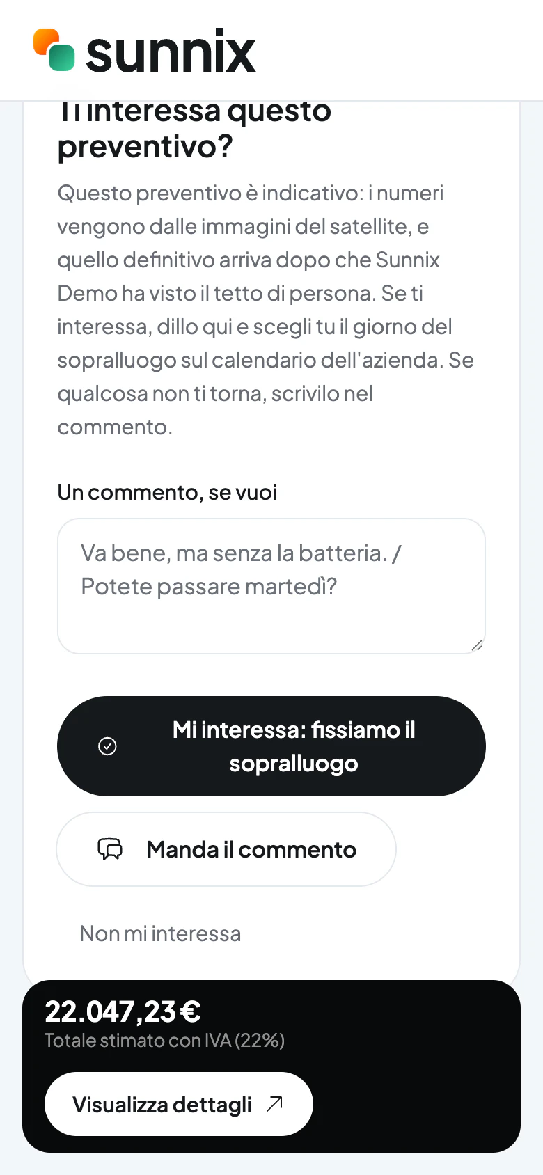 La risposta del cliente: mi interessa, fissiamo il sopralluogo