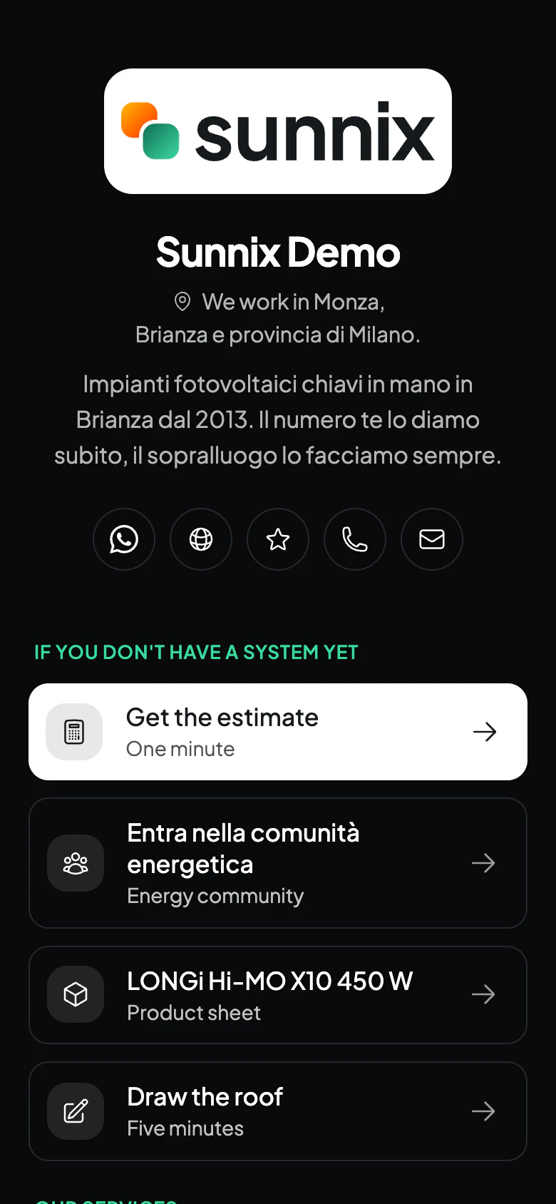 The company's page with its links, on the phone