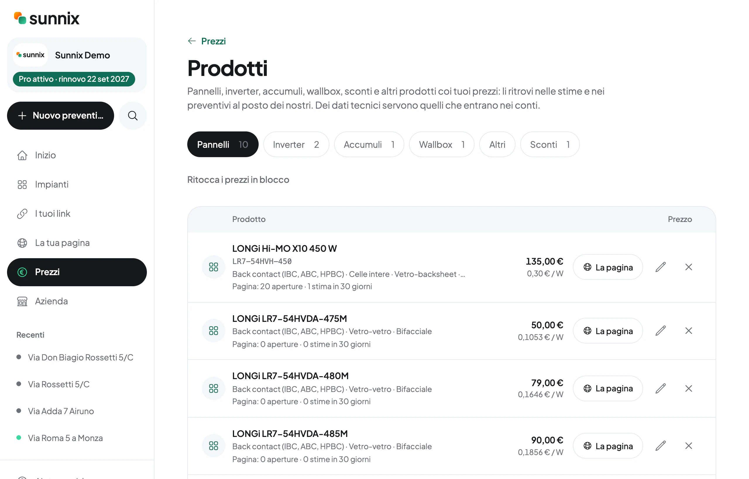 Il listino dei prodotti coi prezzi, in «Prezzi»